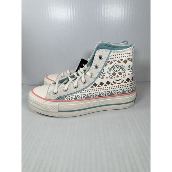 Size 7 Women Converse Chuck Taylor Day Of The Dead Cream White Blue A12439C - Picture 3 of 8